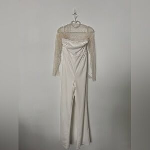 Lulus White Bridal Romper Size M + Pearl Sheer Top (Worn Once)